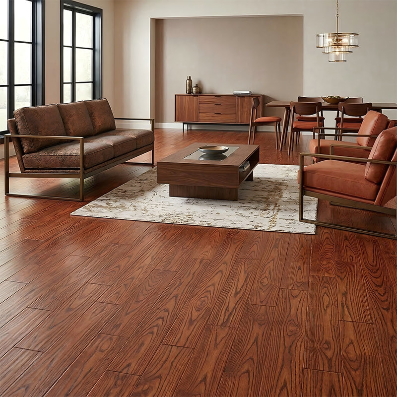 Lantai Kayu Solid Oak Brown Yellow High Gloss
