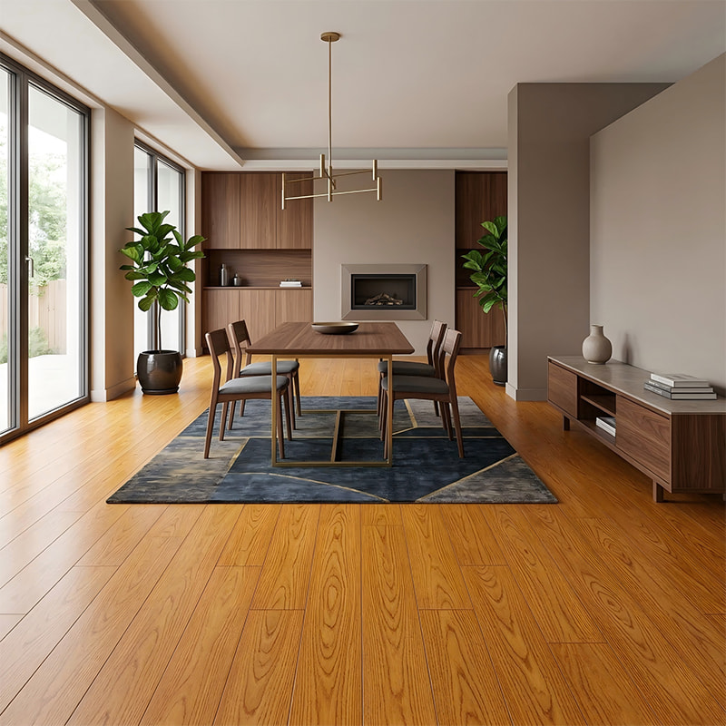 Lantai Kayu Solid Oak Coklat Muda Kuning Matte