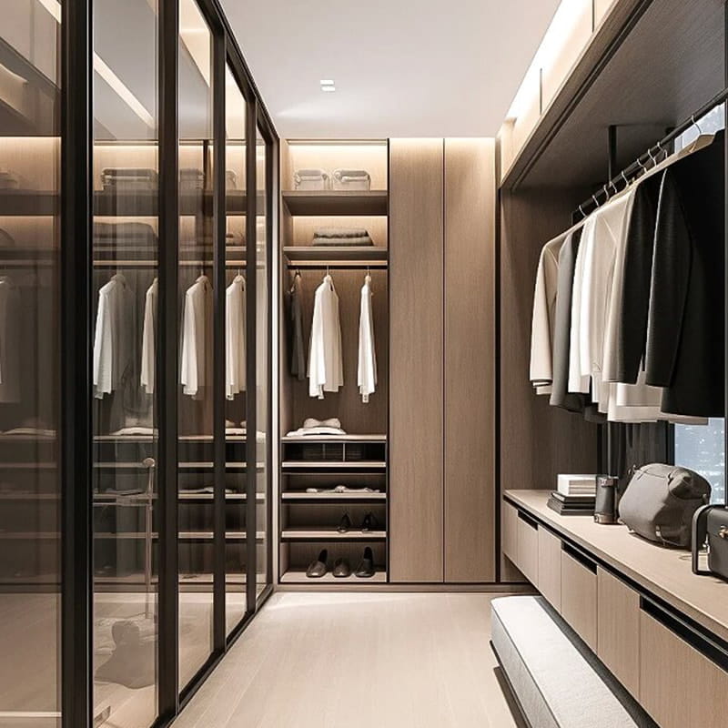 Lemari Walk-in Panorama Pesanan Khusus Bvlgari Dark Obsidian