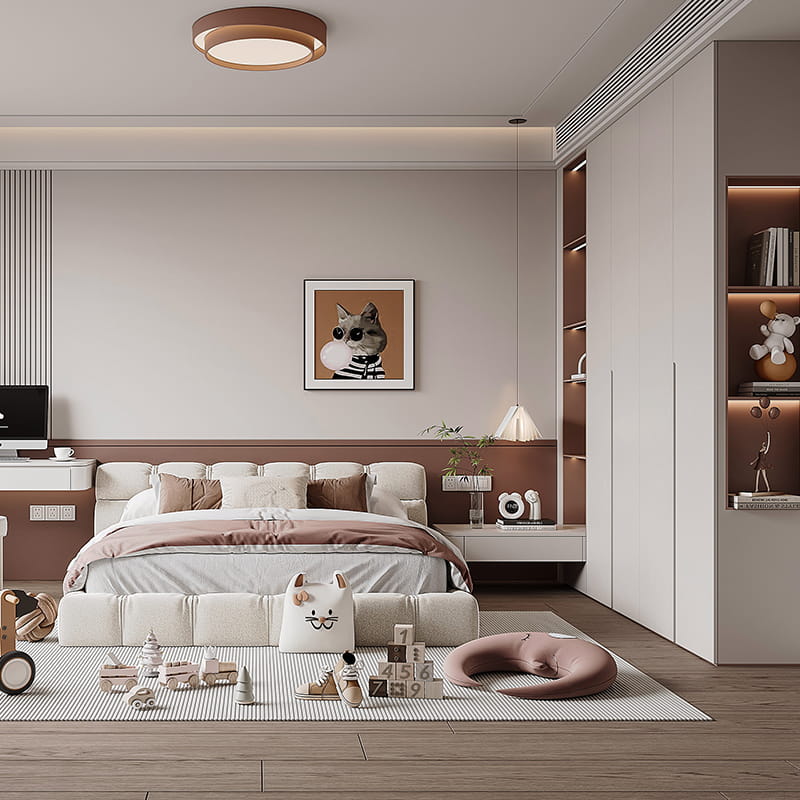 Cherry Blossom Nordic Fairy Tale Cabin Blok Warna Kamar Anak Perempuan yang Dipesan Lebih Dahulu