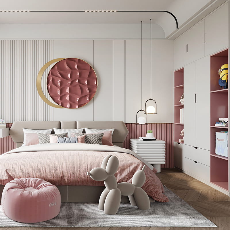 Kamar Anak Perempuan Minimalis Susun Atap Runcing Premium Abu-abu & Biru Kabut Morning Star